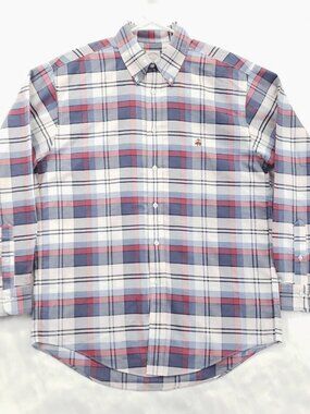 Brooks Brothers Madison Shirt Mens M Blue White Non-Iron American Supima Cotton